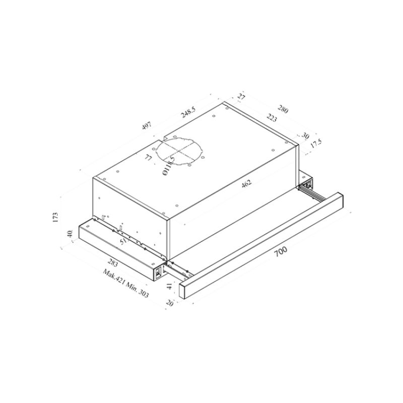 Thiết kế của máy hút mùi âm tủ Fagor 3AF3-741X Thiết kế của máy hút mùi âm tủ Fagor 3AF3-741X