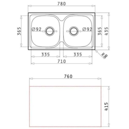 Chậu rửa bát Elica Basic E78 2B STAIN 100138801 3 Kích thước chậu rửa bát Elica Basic E78 2B STAIN 100138801