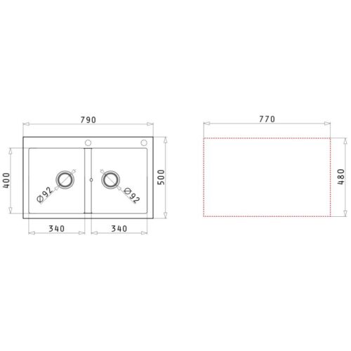 Chậu rửa bát Elica Pyragranite Alazia 2B – Mocha 79811211 3 Kích thước chậu rửa bát Elica Pyragranite Alazia 2B – Mocha 79811211