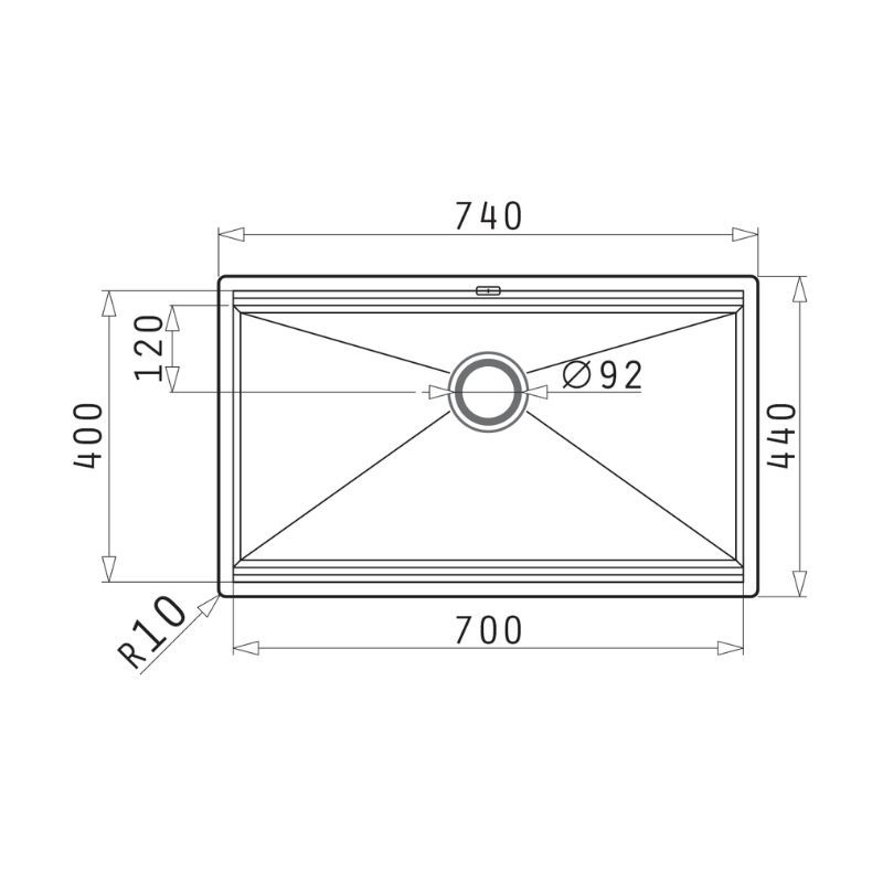 Kích thước chậu rửa bát 1 hố Elica Pyramis Zeus 0101061901 Kích thước chậu rửa bát 1 hố Elica Pyramis Zeus 0101061901