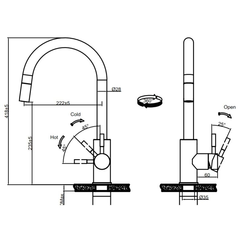 Kích thước vòi rửa bát Fagor T2144-BA Kích thước vòi rửa bát Fagor T2144-BA
