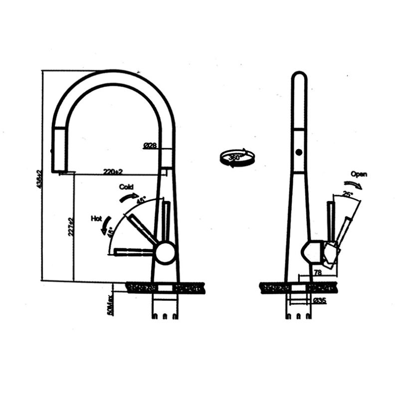 Kích thước vòi rửa bát Fagor T2145A-SS Kích thước vòi rửa bát Fagor T2145A-SS