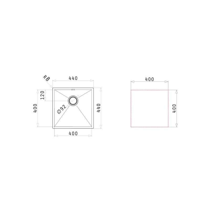 Thiết kế của chậu rửa chén inox 1 hố Elica Tetragon 1B 100090201 Thiết kế của chậu rửa chén inox 1 hố Elica Tetragon 1B 100090201