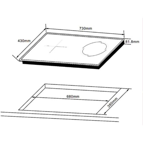 Bếp từ kết hợp hồng ngoại 2 vùng nấu Hafele HC-H7321B 536.61.856 4 Kích thước bếp từ kết hợp hồng ngoại 2 vùng nấu Hafele HC-H7321B 536.61.856