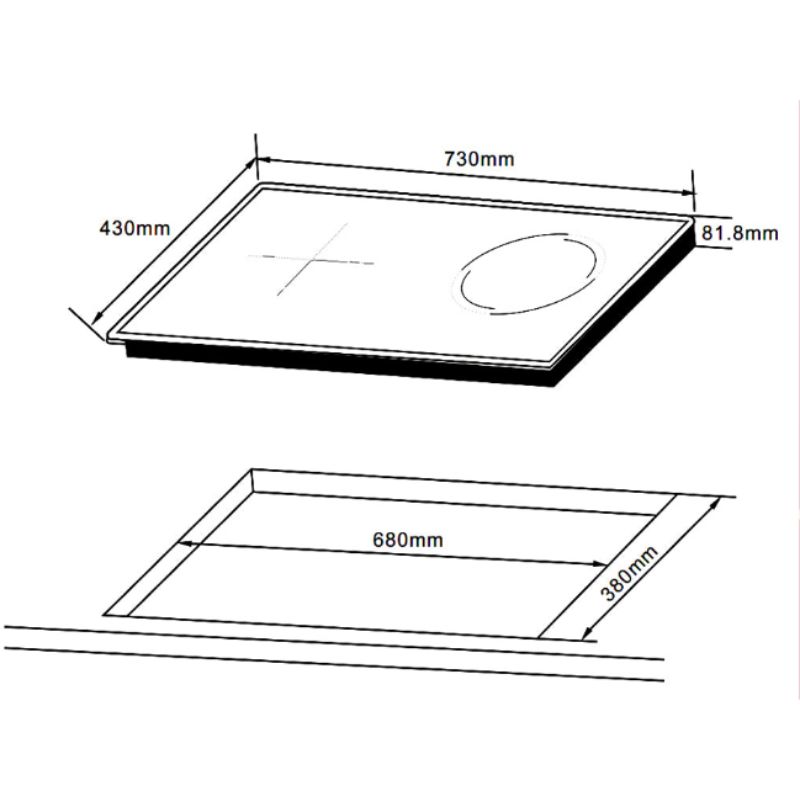 Kích thước bếp từ kết hợp hồng ngoại 2 vùng nấu Hafele HC-H7321B 536.61.856 Kích thước bếp từ kết hợp hồng ngoại 2 vùng nấu Hafele HC-H7321B 536.61.856
