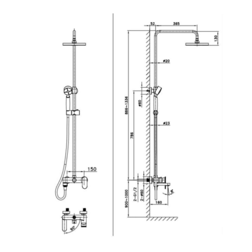 Sen cây tắm nóng lạnh Paul Schmitt PA502R 3 Kích thước sen cây tắm nóng lạnh Paul Schmitt PA502R