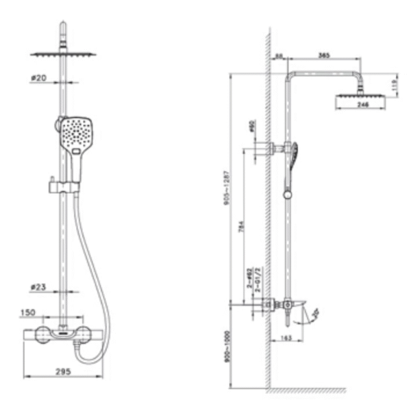 Kích thước sen cây tắm nóng lạnh Paul Schmitt PA503R Kích thước sen cây tắm nóng lạnh Paul Schmitt PA503R