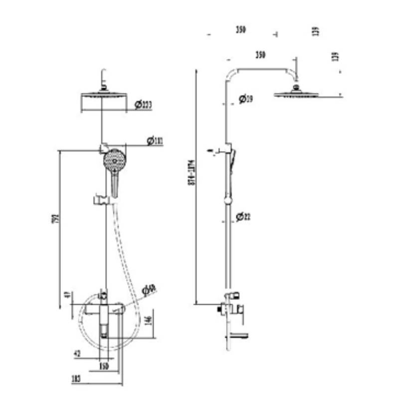 Kích thước sen cây tắm nóng lạnh Paul Schmitt PA504R Kích thước sen cây tắm nóng lạnh Paul Schmitt PA504R