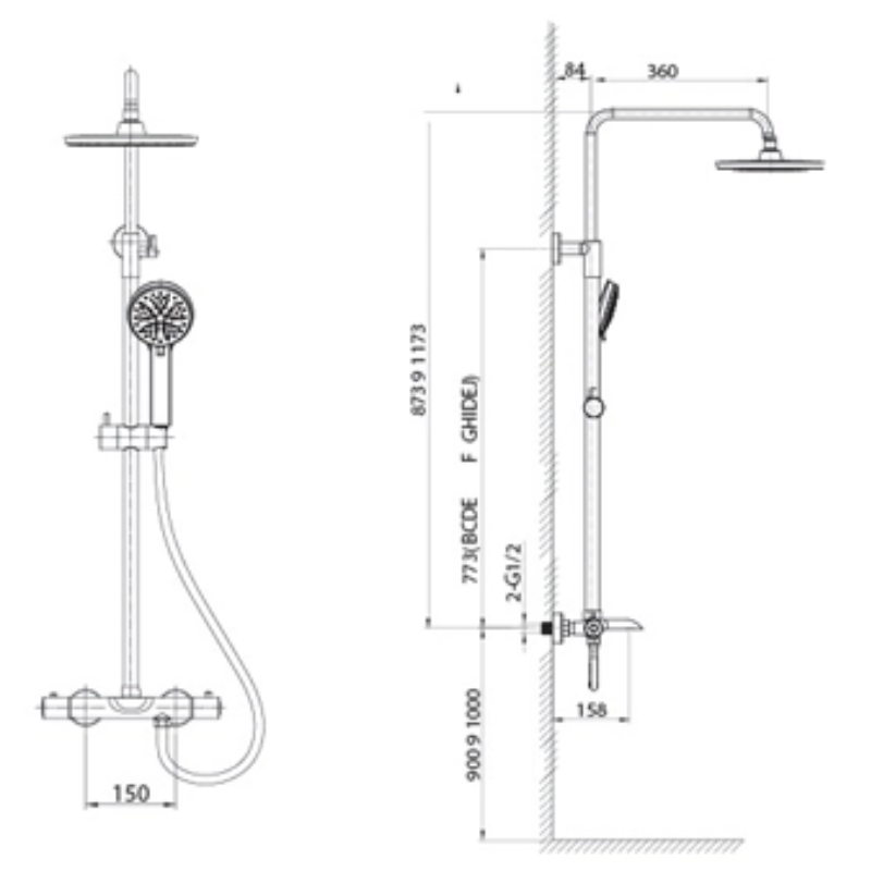 Kích thước sen cây tắm nóng lạnh Paul Schmitt PA508R Kích thước sen cây tắm nóng lạnh Paul Schmitt PA508R