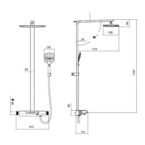 Sen cây tắm nóng lạnh Paul Schmitt PA509R 3 Kích thước sen cây tắm nóng lạnh Paul Schmitt PA509R
