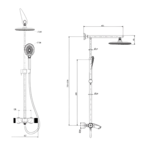 Sen cây tắm nóng lạnh Paul Schmitt PA512R 3 Kích thước sen cây tắm nóng lạnh Paul Schmitt PA512R