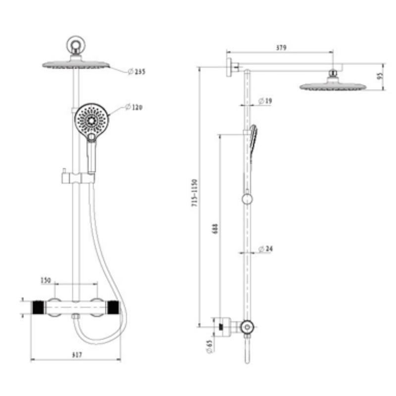 Kích thước sen cây tắm nóng lạnh Paul Schmitt PA513R Kích thước sen cây tắm nóng lạnh Paul Schmitt PA513R