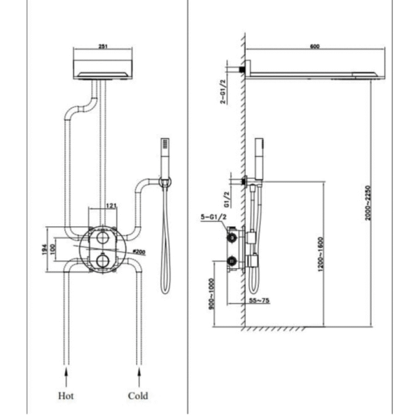 Kích thước sen tắm âm tường nóng lạnh Paul Schmitt PA603W Kích thước sen tắm âm tường nóng lạnh Paul Schmitt PA603W