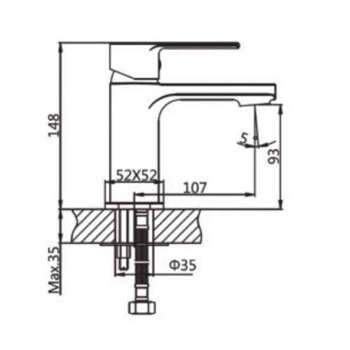 Vòi chậu lavabo nóng lạnh Paul Schmitt PA012F 3 Kích thước vòi chậu lavabo nóng lạnh Paul Schmitt PA012F