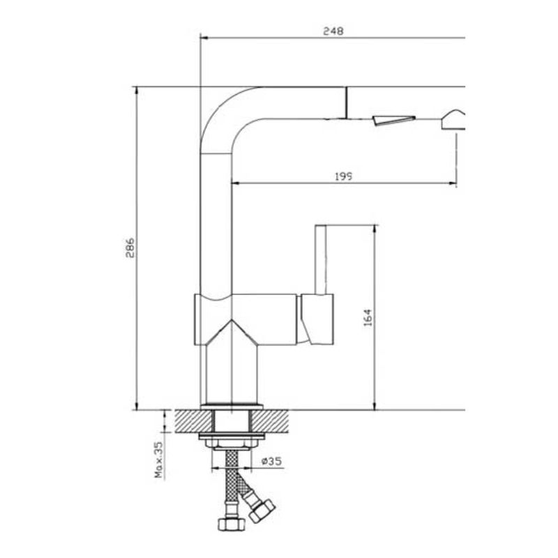 Kích thước vòi rửa bát nóng lạnh Paul Schmitt PA308K có dây rút Kích thước vòi rửa bát nóng lạnh Paul Schmitt PA308K có dây rút