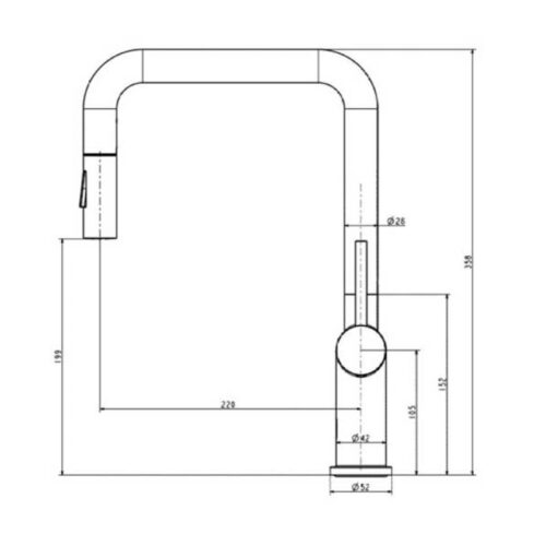 Vòi rửa bát nóng lạnh Paul Schmitt PA314K có dây rút 3 Kích thước vòi rửa bát nóng lạnh Paul Schmitt PA314K có dây rút