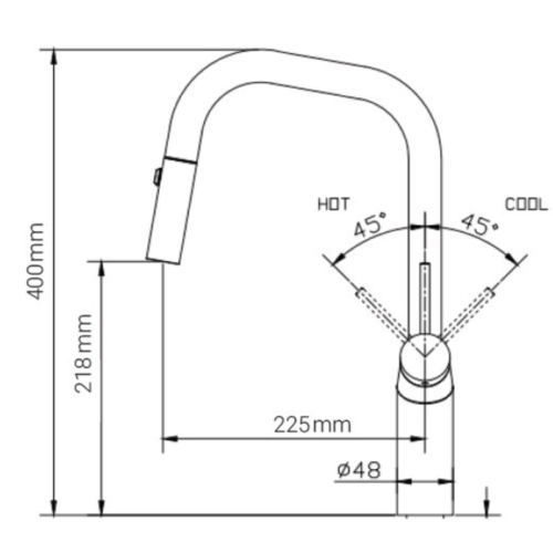 Vòi rửa bát nóng lạnh Paul Schmitt PA321KB có dây rút 3 Kích thước vòi rửa bát nóng lạnh Paul Schmitt PA321KB có dây rút