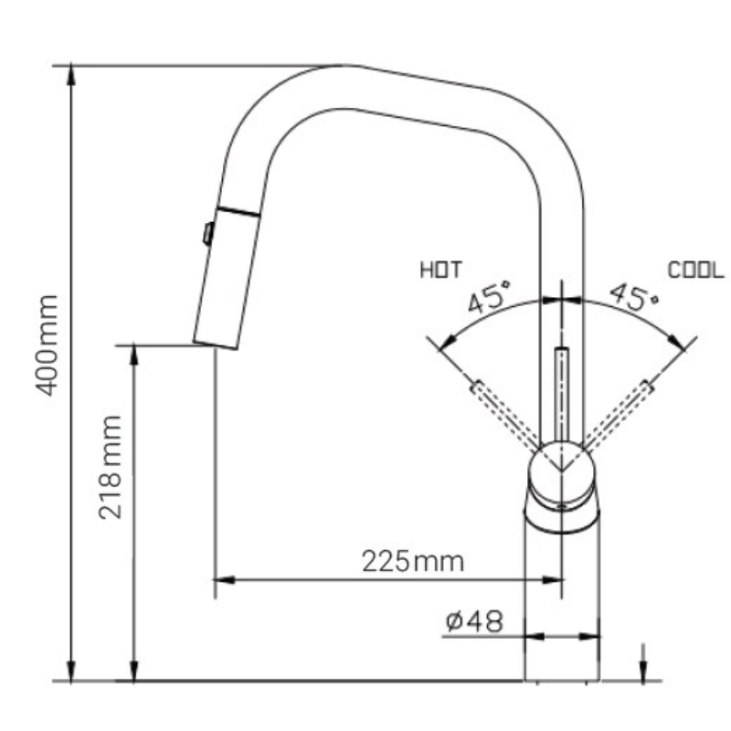 Kích thước vòi rửa bát nóng lạnh Paul Schmitt PA321KB có dây rút Kích thước vòi rửa bát nóng lạnh Paul Schmitt PA321KB có dây rút