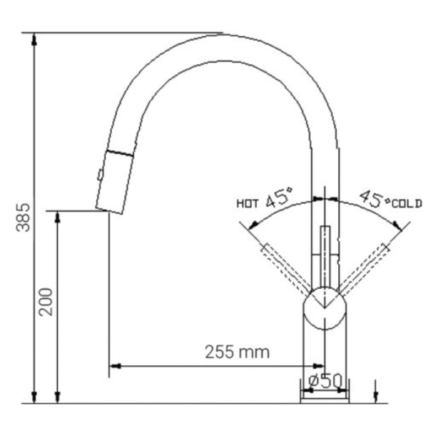 Kích thước vòi rửa bát nóng lạnh Paul Schmitt PA322KB có dây rút Kích thước vòi rửa bát nóng lạnh Paul Schmitt PA322KB có dây rút