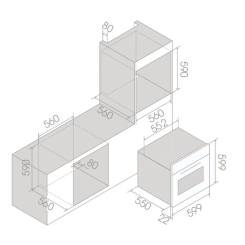 Lò nướng âm tủ 65L ELICA VIRTUS MULTI 60 DD PRF0191771 3 Kích thước lò nướng âm tủ 65L ELICA VIRTUS MULTI 60 DD PRF0191771
