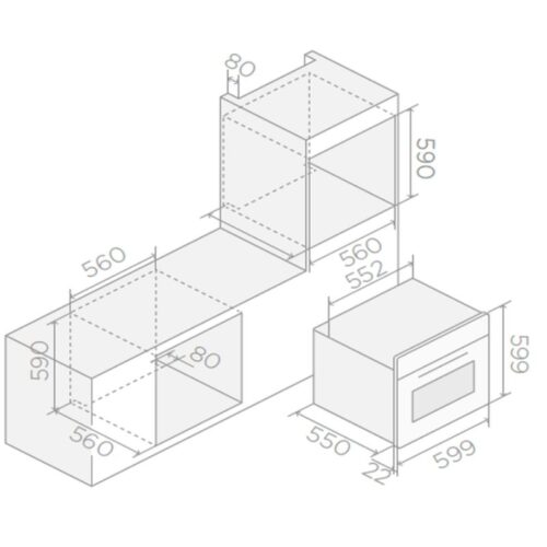 Lò nướng âm tủ 65L Elica VIRTUS MULTI 60 TFT – PRF0191770 3 Kích thước lò nướng âm tủ 65L Elica VIRTUS MULTI 60 TFT – PRF0191770