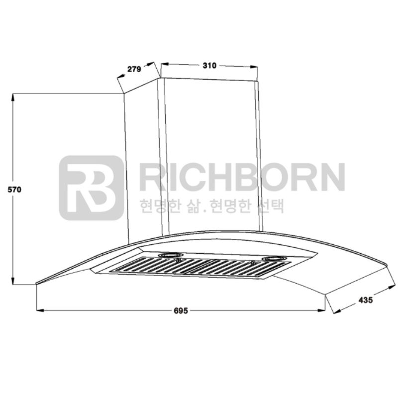 Kích thước máy hút mùi áp tường Richborn RHA70GFFB Kích thước máy hút mùi áp tường Richborn RHA70GFFB