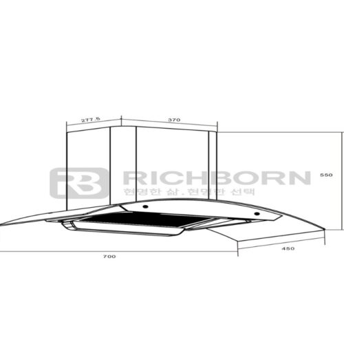 Máy hút mùi áp tường Richborn RHA70GHMB 3 Kích thước máy hút mùi Richborn RHA70GHMB