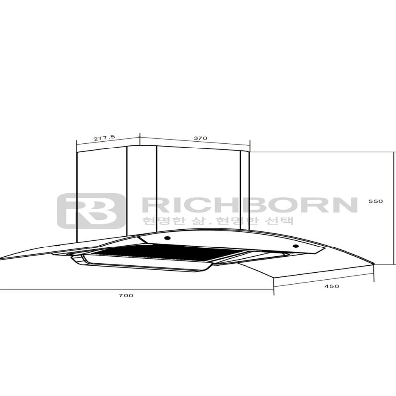 Kích thước máy hút mùi Richborn RHA70GHMB Kích thước máy hút mùi Richborn RHA70GHMB