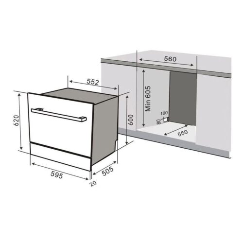 Máy rửa bát bán âm Richborn RBDG6064MQ 5 Kích thước máy rửa bát bán âm Richborn RBDG6064MQ