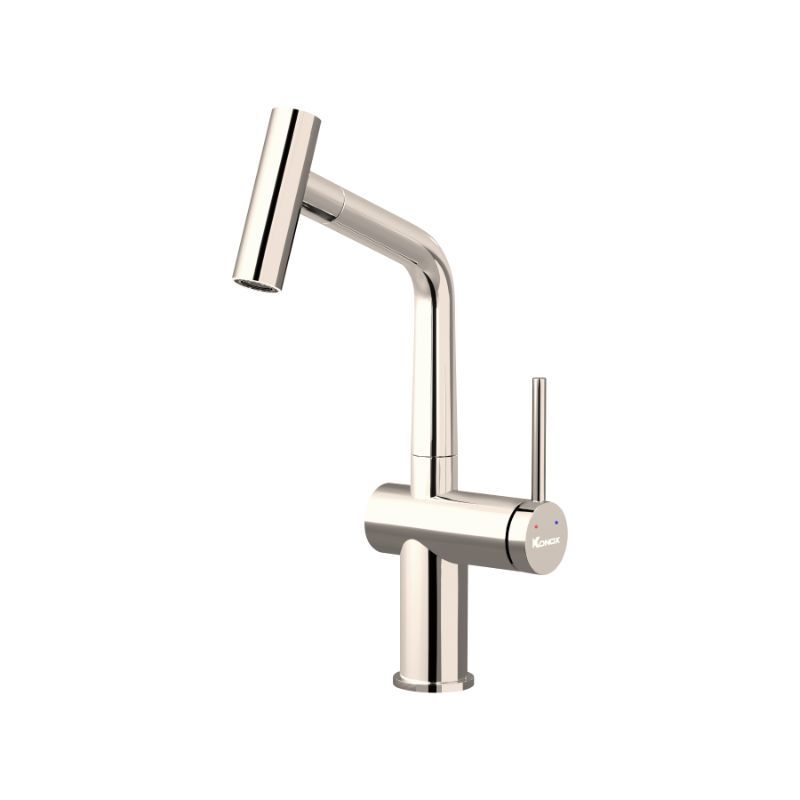 Hình ảnh vòi rửa bát nóng lạnh Konox Volta Nickel có dây rút Hình ảnh vòi rửa bát nóng lạnh Konox Volta Nickel có dây rút