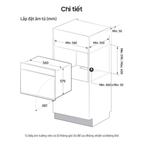 Lò nướng âm tủ 76 lít Samsung NV7B41201AS/SV 5 Kích thước lắp đặt lò nướng âm tủ 76 lít Samsung NV7B41201AS/SV