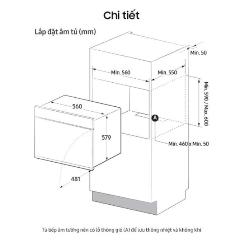 Kích thước lắp đặt lò nướng âm tủ 76 lít Samsung NV7B41201AS/SV Kích thước lắp đặt lò nướng âm tủ 76 lít Samsung NV7B41201AS/SV