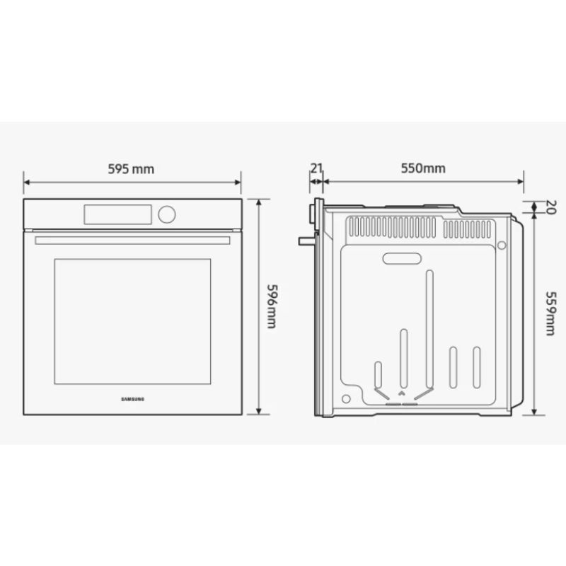 Kích thước lò nướng âm tủ 76 lít Samsung NV7B41201AS/SV Kích thước lò nướng âm tủ 76 lít Samsung NV7B41201AS/SV