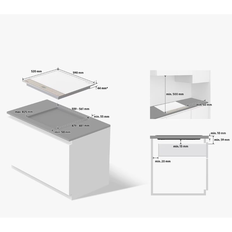 Kích thước bếp từ 4 vùng nấu Samsung Bespoke NZ64B5067YY/SV lắp âm Kích thước bếp từ 4 vùng nấu Samsung Bespoke NZ64B5067YY/SV lắp âm