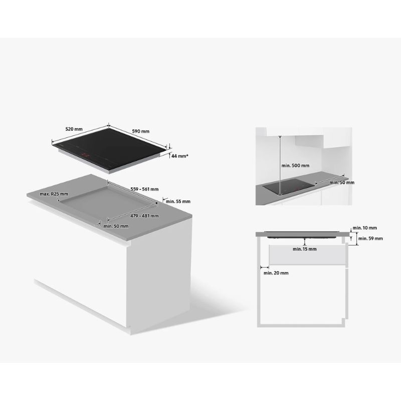 Kích thước bếp từ 4 vùng nấu Samsung NZ64B5066FK/SV lắp âm Kích thước bếp từ 4 vùng nấu Samsung NZ64B5066FK/SV lắp âm