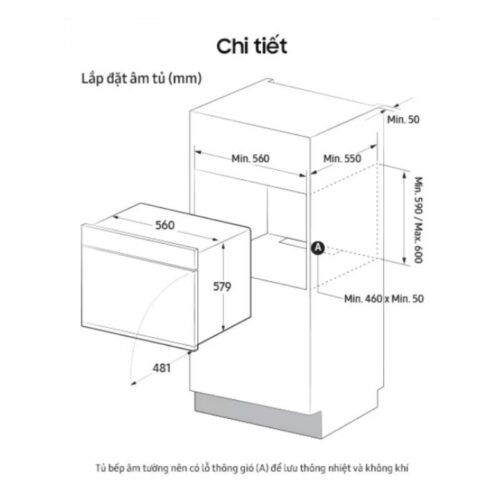 Lò nướng âm tủ 76 lít Samsung Bespoke NV7B6675CAA/SV 8 Kích thước lắp đặt lò nướng âm tủ 76 lít Samsung Bespoke NV7B6675CAA/SV