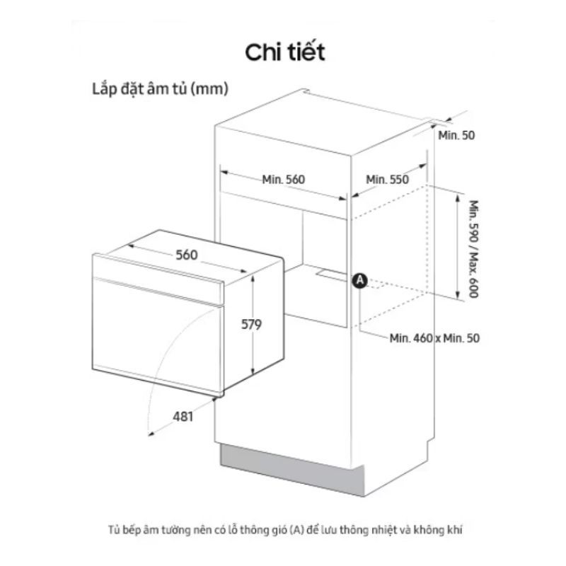 Kích thước lắp đặt lò nướng âm tủ 76 lít Samsung Bespoke NV7B6675CAA/SV Kích thước lắp đặt lò nướng âm tủ 76 lít Samsung Bespoke NV7B6675CAA/SV