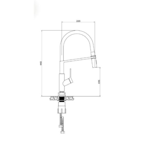 Vòi rửa bát nóng lạnh Konox Tema Nickel 3 Kích thước vòi rửa bát nóng lạnh Konox Tema Nickel