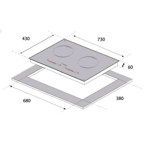Bếp từ Eurogold EUH1133 2 vùng nấu lắp âm 4 Kích thước hình ảnh bếp từ Eurogold EUH1133 2 vùng nấu lắp âm