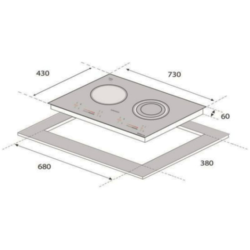 Kích thước hình ảnh bếp từ Eurogold EUH2210 2 vùng nấu lắp âm Kích thước hình ảnh bếp từ Eurogold EUH2210 2 vùng nấu lắp âm