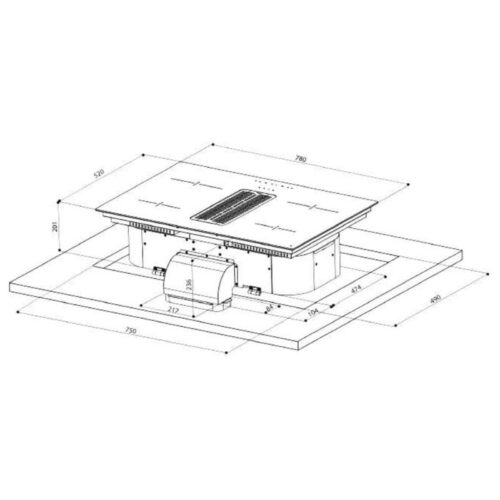 Bếp từ kết hợp hút mùi Upscale 4 vùng nấu HURRICANE lắp âm 2 Kích thước bếp từ kết hợp máy hút mùi Upscale HURRICANE