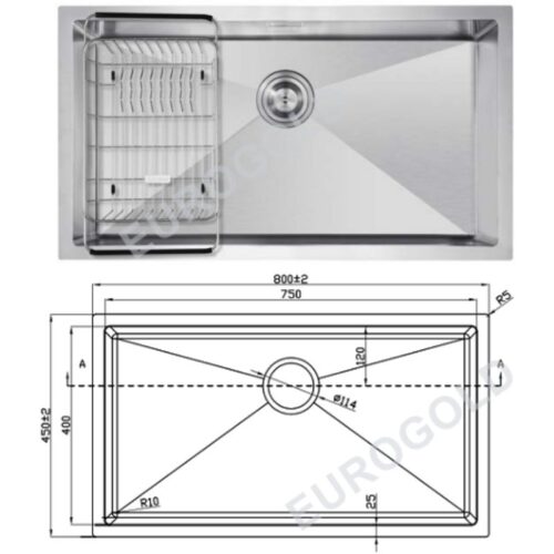Chậu rửa bát inox 1 hố Eurogold EUS68045 3 Kích thước chậu rửa bát inox 1 hố Eurogold EUS68045