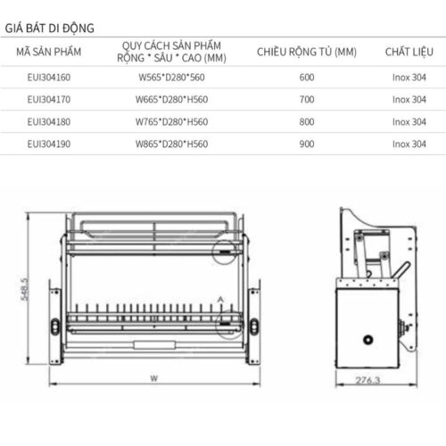Giá bát di động Eurogold EUI304170 3 Kích thước giá bát di động Eurogold EUI304190