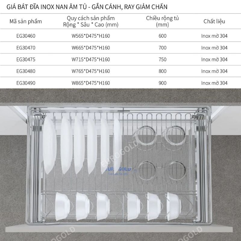 Kích thước giá bát đĩa Eurogold EG30490 Kích thước giá bát đĩa Eurogold EG30490