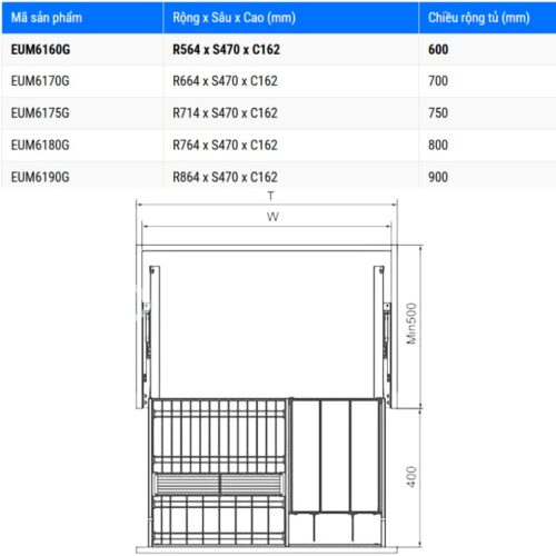 Giá bát đĩa Eurogold EUM6180G 3 Kích thước giá bát đĩa Eurogold EUM6190G