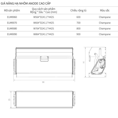 Giá nâng hạ Eurogold EUM9070 3 Kích thước giá nâng hạ Eurogold EUM9070