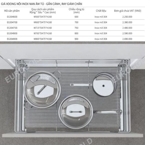 Giá xoong nồi Eurogold EG30480B 3 Kích thước giá xoong nồi Eurogold EG30480B