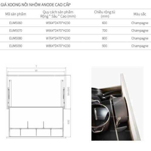 Giá xoong nồi Eurogold EUM5070 3 Kích thước giá xoong nồi Eurogold EUM5090