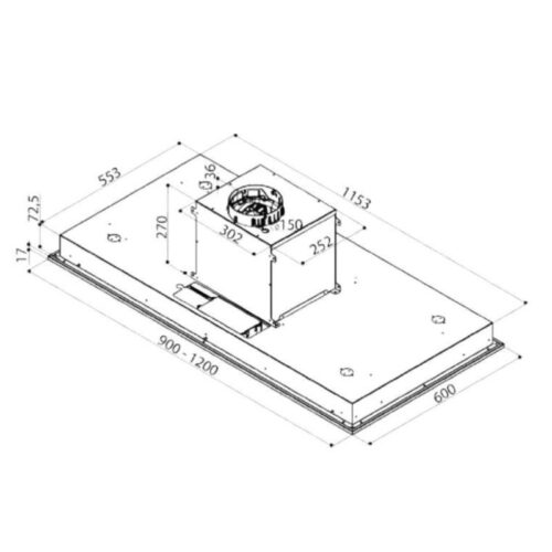 Máy hút mùi âm trần Upscale CEILING VETRO 3 Kích thước máy hút mùi âm trần Upscale CEILING VETRO