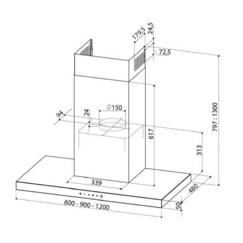 Máy hút mùi áp tường Upscale P5 WALL MOUNT 3 Kích thước máy hút mùi áp tường Upscale P5 WALL MOUNT